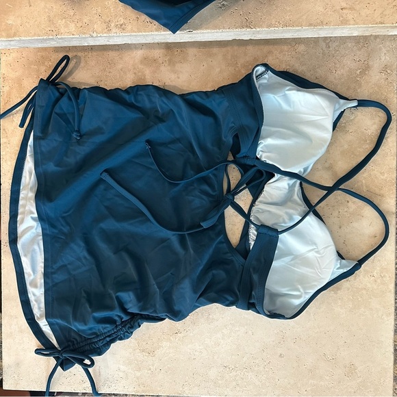 NWT Cupshe Women’s Teal Maternity Tankini Set Two Piece Swimsuit Size L - Picture 6 of 7